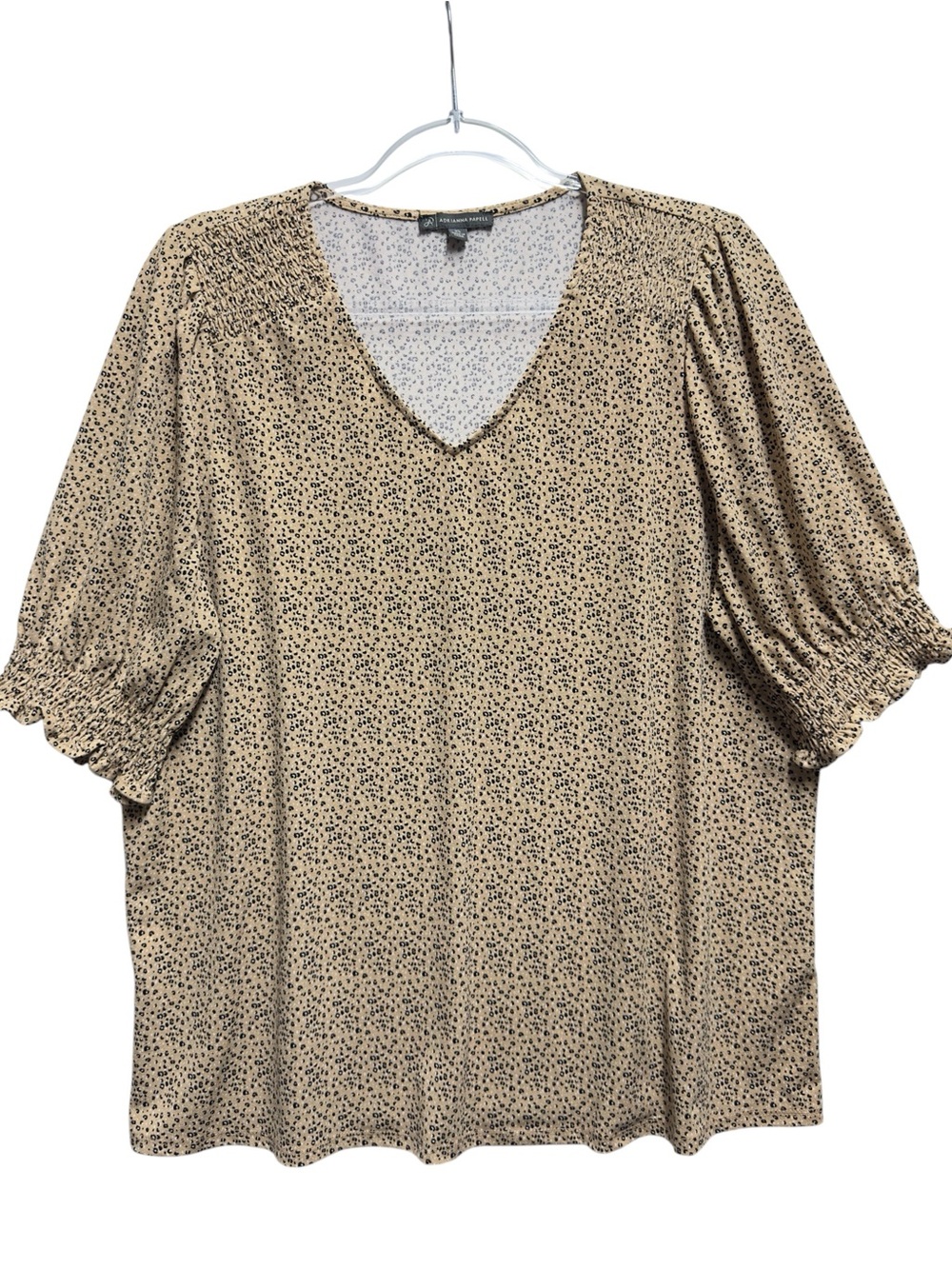 Tuxedo Silky Ponte Knit Leopard Cheetah Animal Smocked Blouse Top